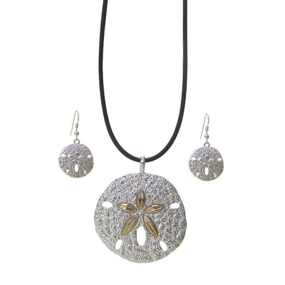Sand Dollar Pendant Necklace and Earrings Silver NEW